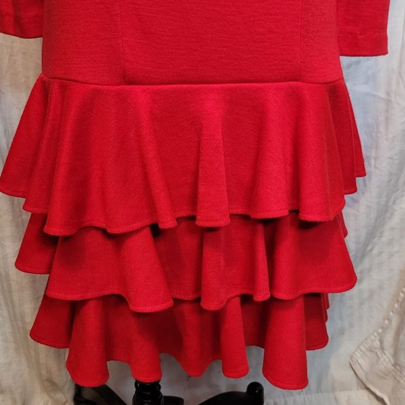 Vintage 80s Drop Waist Tiered Ruffle Dress Red Retro Button Down Sz 7/8 Cocktail - Picture 5 of 16